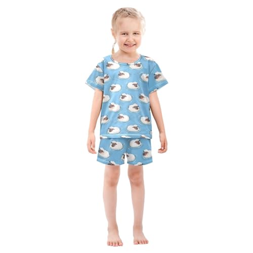 ALAZA Sheep Swimming Blue Pajamas Short Sleeve 2 Piece Sleepwear Top and Bottom Pajama Set Unisex3