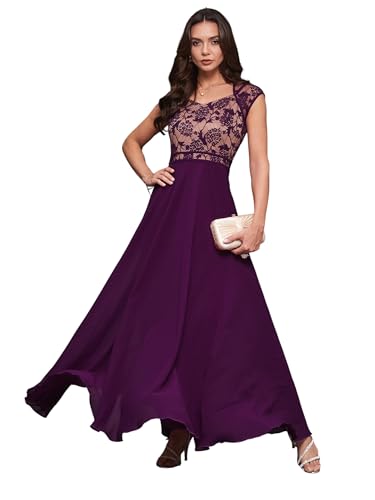 Image of Miss Chase Women's V-Neck Full Sleeve Self Design Lace-Overlaid Georgette Maxi Dress