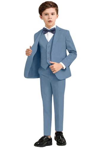 Image of Boys' Formal Suit 5 Piece Slim Fit Suits for Boy Kids Tuxedo Toddler Wedding Ring Bearer Outfit Teen Communion Dress