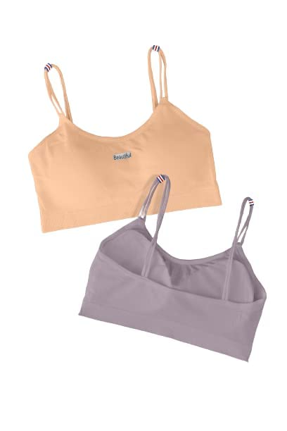 Women Cotton Padded Longline Sports Bra Cami Tank Top for Workout Fitness Yoga Free Size (Pack of 2), Size (28-34). Skin, Grey-picture-53