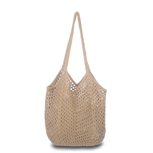 Sither Crochet Bags for Women Summer Beach Travel Mesh Bag Handbags Knit Hollow Hobo Bag for Gift (brown)