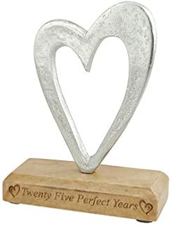 Twenty Five Perfect Years 25th Anniversary Rustic Metal Heart Decoration  Free Standing Aluminium & Wooden Decoration (hssperf-25)