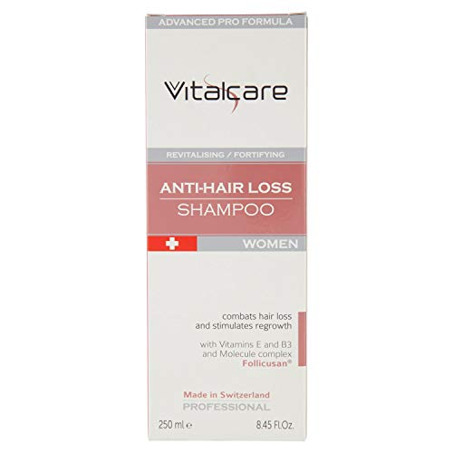 Vitalcare | Swiss – Shampoo gegen Haarausfall, für Damen, revitalisierendes und stärkendes Shampoo, gegen Haarausfall, mit Vitaminen E, B3 und Follicusan Molekülkomplex, 250 ml