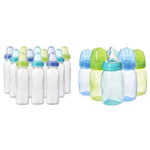 Evenflo Feeding Classic Clear Standard Neck 8 Ounce Bottles (Pack of 12) and Premium Proflo Vented Plus 4 Ounce Bottles (Pack of 6) Baby Feeding Bundle