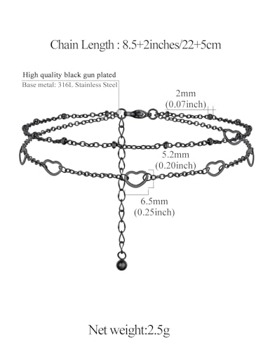 Image of FindChic Black /Silver /Gold Plated Anklets Set of 2PCS /3PCS Herringbone Chain Cuban Link Heart Charm Sparkling Tennis Ankle Bracelets, Waterproof Summer Foot Jewelry for Beach