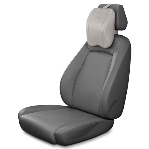 Image of Frido Premium Car Neck Rest Pillow with Ergonomic Memory Foam Headrest Cushion and Luxe Leatherette Cover, Comfortable Neck Support for Driving, Relieves Neck Pain for Long Drives and Travel | Ivory