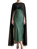 Faretumiya Women Chiffon Long Cape High Low Flowy Poncho Sheer Mesh Shawl and Wraps Capelets Bridal Wedding Evening(Black,One Size)