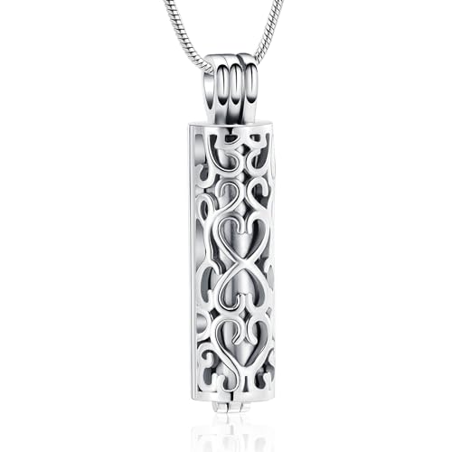 VCCWYQK Hollow Cylinder Urn Necklace for Ashes for Women Men Cremation Jewelry Keepsake Memorial Human Pet Ashes Pendant (A)
