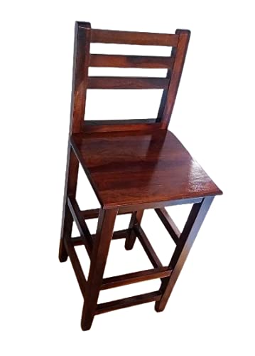 Image of OGESTA Solid Sheesham Wood Bar Chair for Kitchen Island & Breakfast Counter | High Back Wooden Bar Stool with Cushioned Seat | Rustic Walnut Finish | Home Bar & Dining Counter Chair (walnut finish)
