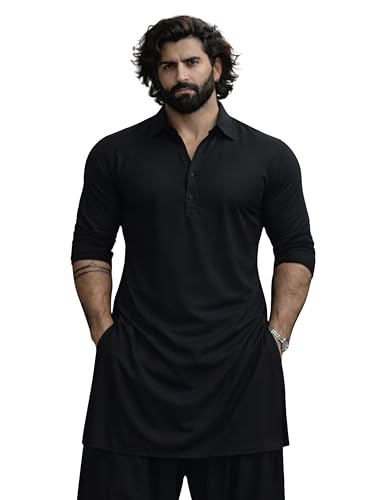 Image of VASTRAMAY Men VASTRAMAY Men's Black And White Viscose Pathani