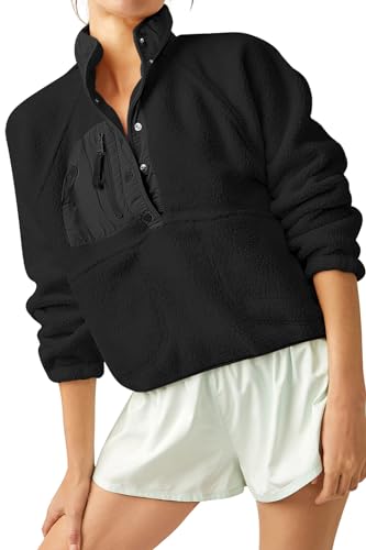 Aoang Womens Oversized Sherpa Jacket Fuzzy Fleece Teddy Coat with Pockets Colorblock3