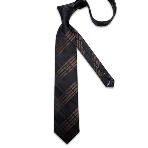 Image of DiBanGu Plaid Ties for Men Silk Checkered Necktie and Pocket Square Cufflinks Tie Clip Set with Gift Box for Wedding Business