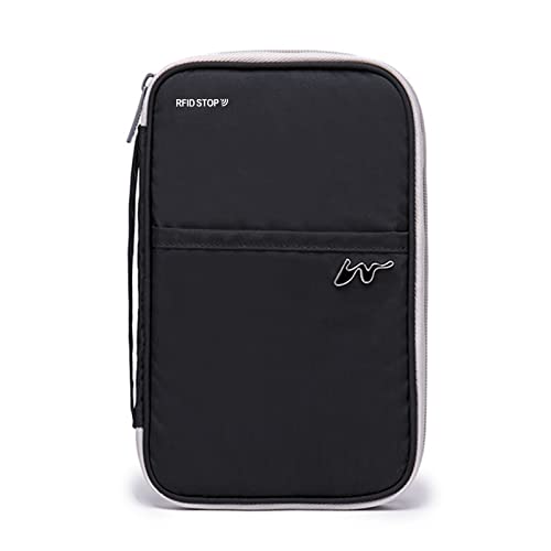 Reisepasshülle mit RFID Blockier, Reisepass Tasche Familie Reiseorganizer für Kreditkarten, Ausweis und Reisedokumente, Urlaub Reisepass Organizer, Travel Wallet (Schwarz) Cover