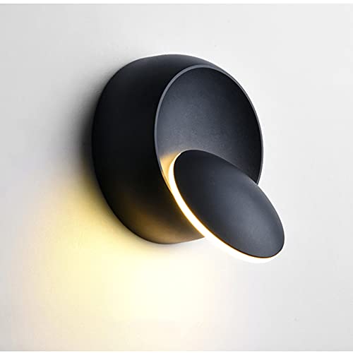 MODIRNATION Wall Light 'Eclipse', 360 Degree Rotatable Modern LED Lighting Fixture for Home and Office, Wall Mounted Lamp for Living Room, Bedroom, Hallway, Family Room Decor, 3500 Warm Light (Black)
