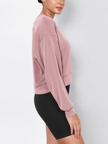 Image of ODODOS Modal Soft Long Sleeve Cropped Sweatshirts for Women Oversized Crew Neck Pullover Crop Top