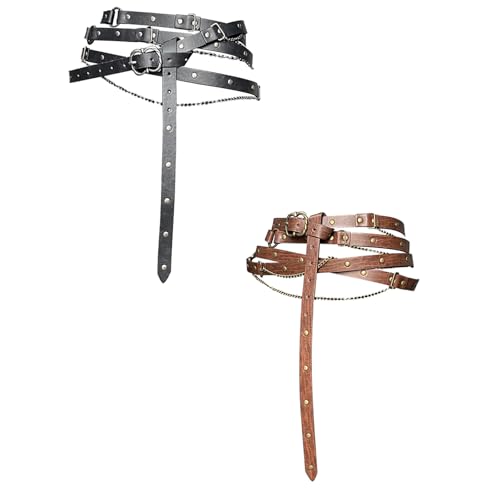 Medieval Chain Thin Waist Belt Unique Charm Adjustable PU Leather Waistband Cosplay Accessory for Men and Women3