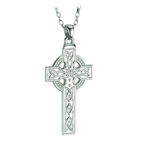 Biddy Murphy 925 Sterling Silver Celtic Cross Pendant Necklace for Men, Irish Trinity Knot, 24