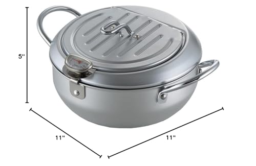 Image of Japanese Tempura Fryer Pot with Lid and Thermometer, Induction Heat Compatible, Made in Japan, 20cm, 1 Pack