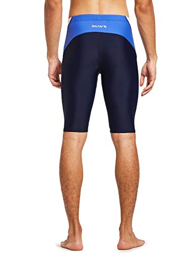 BALEAF Men\'s Athletic Swim Jammers Quick Dry Splice Compression Swim Shorts Square Leg Navy/Blue/White M