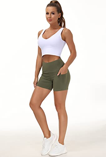 Image of THE GYM PEOPLE High Waist Yoga Shorts for Women's Tummy Control Fitness Athletic Workout Running Shorts with Deep Pockets