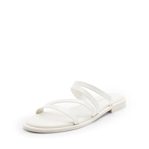 DREAM PAIRS Women's Clear Studded Rhinestone Slide Sandals Slip on Open Toe Cute Flat Sandals for Summer 7.5 White-pu