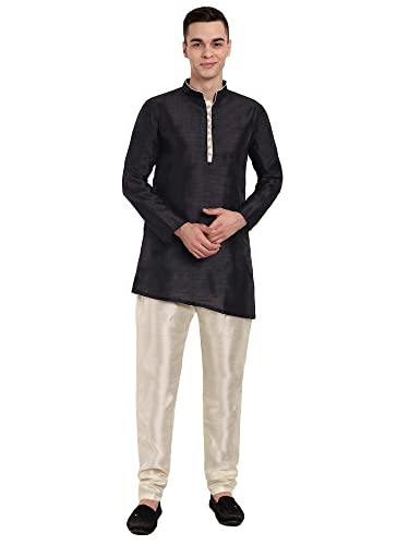 SKAVIJ Men's Art Silk Self Design Kurta Pajama Set Mandarin