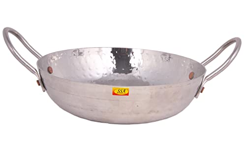 Shiv Shakti Arts® Multi Utility - Heavy Gauge - Stainless Steel Kadhai with Riveted Handle for Serving & Cooking Food in Home, Hotles & Resturants(No.10 | 1500 ml - Hammer Design)