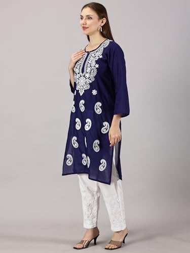 Image of FCH, Fashionable Chikan Handikraft Women's Cotton Lucknowi Chikankari Printed Straight Kurta for Regular Wear Girls Flared Kurta