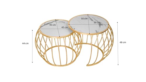RIZIK STORE™ Iron Frame Handmade Drum Coffee/Nesting Table/Side Table/Center Table with wodden MDF Top for Living Room/Drawing Room Gold 20"x20" & 18" x 18"(Set of 2)