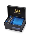 Massi Morino Cravate Homme Bleu royal et mouchoirs de poche, boutons de manchette et Pince...
