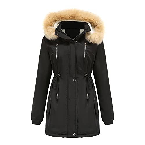YFFUSHI Manteau Femme Chaude à Manches Longues Capuchon en Fourrure d'hiver Blouson Zippé Veste Parka Manteau Epaissé Cover
