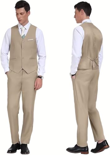 Men's Suit 2 Piece Casual Tuxedo Suits for Men Groomsmen Wedding Party Vest Pants Set2