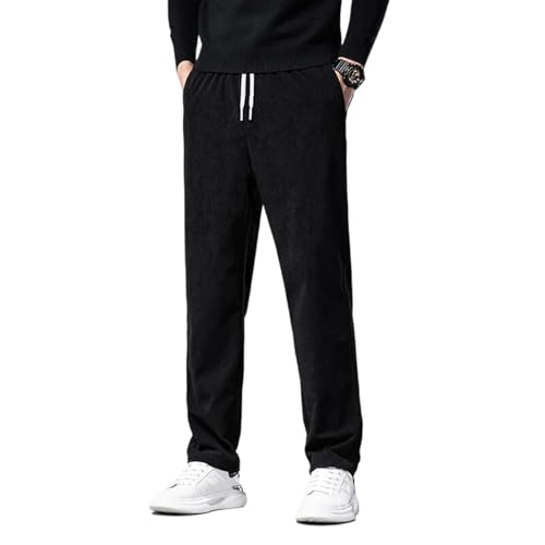 Men's Corduroy Casual Pants Elastic Waist Business Straight Loose Trousers Male