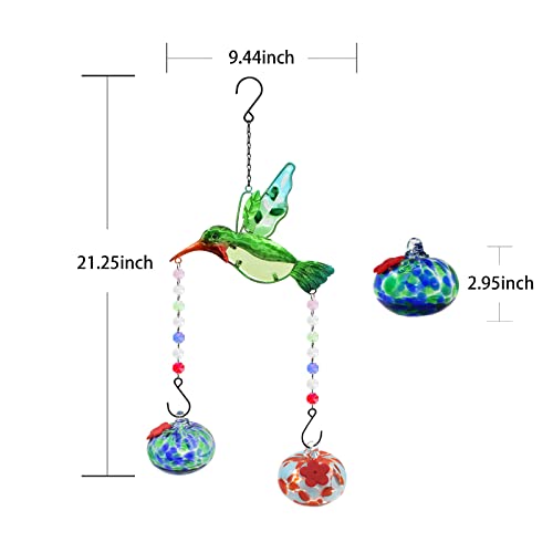 Hummingbird Feeder,Hand-Blown Glass Hummingbird Feeders For Outdoors Hanging With Hanging Ornament Hummingbird (Green) #TOP4