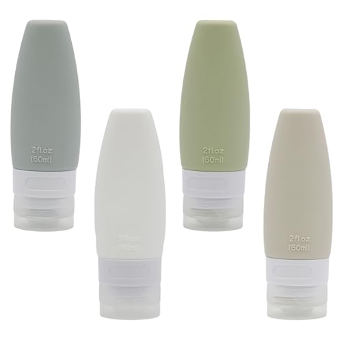 4 PCS Silicone Travel Bottles, 2oz Refillable Toiletries Containers Set, Small Empty Travel Size Bottles for Shampoo, Lotion, Shower Gel (Morandi)