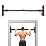 Achda Barra de dominadas ajustable sin tornillos, con seguro roscado, barra fija estable para puerta de hasta 200 kg, entrenamiento de fuerza en casa, resistente, con nivel de burbuja, color negro