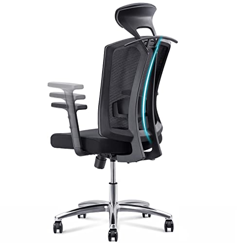 Devoko Chaise Ergonomique Fauteuil de Bureau réglable Support Lombaire et accoudoirs, avec Cintre, Dossier Haut en Maille, Noir, BIS 150kg Cover