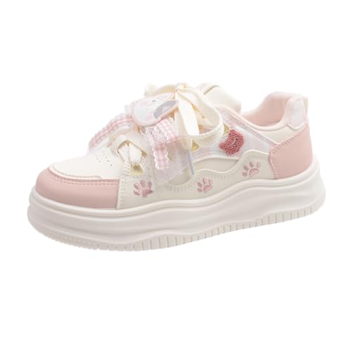 Women's Playful Chunky Platform Sneakers, Cute Lace-Up Casual Shoes with