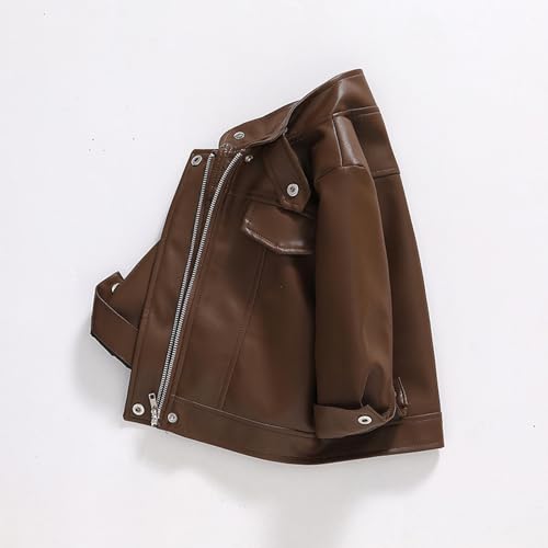 Boys Girls PU Leather Jacket, Kids Long Sleeve Zip Up Motorcycle Biker Leather Coats 3-9 Years3