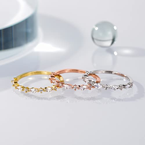 Shinyso 14K Gold Plated Wedding Band For Women Thin Stacking Ring Half Cubic Zirconia Eternity Engagement Ring Size 7 #TOP2