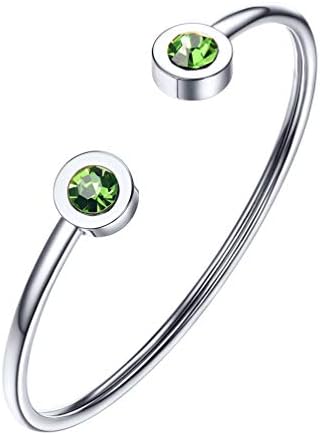 PROSTEEL August Birthstone Peridot Cuff Bracelet Stainless Steel Green Crystal Bangle Bridesmaid Girls Women Jewelry Birthday Gift
