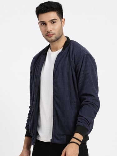 Image of SHOWOFFFF Men Solid Bomber Jacket | Mock Collar Full Sleeves Nylon Jacket for Mens | Slim Fit Regular Length Jacket for Men's