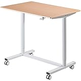 タンスのゲン 昇降式テーブル 幅90cm 【ワンタッチ UP DOWN】 スタンディングデスク ガス圧 ワンタッチ 無段階昇降 キャスター付き コンパクト ナチュラル 45400021 00 【69134】
