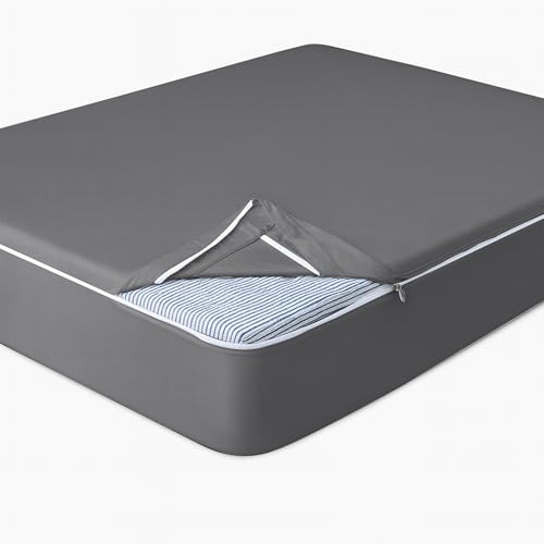 Hotel Quality - 3 Piece King Size Zipper Fitted Sheet - 1 Base & 2 Top Sheet - Easy to Install Soft Breathable & Cooling - Fits 18 Deep Pockets - Comfy Zip On Sheets - Wrinkle Free - Grey