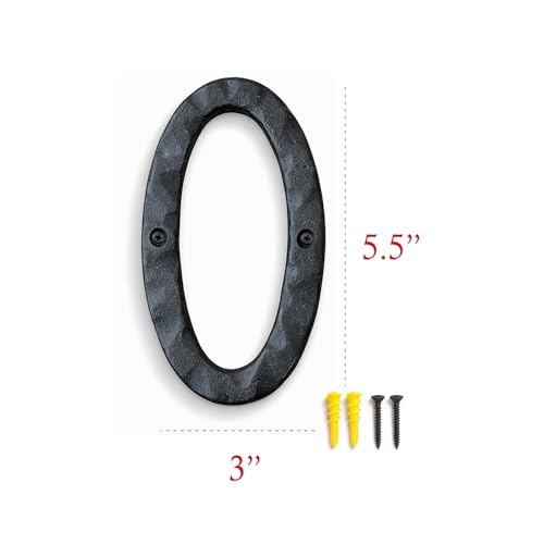 Image of NACH House Numbers for Outside, 5.5 inch Black Address Numbers for House - Number 0 - Rustic Numbers for Outside with Mounting Hardware