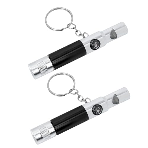 HANABASS 2 Piezas Llavero Silbato Linterna Led Silbato Deportivo con Cordón Linterna Recargable Doble Ligero Silbato Electronico Vehículos Silbato Salvavidas Aleación De Aluminio Black