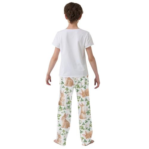 ZZXXB Bunny Shamrock Boys Long Pants Soft Trousers Elastic Waist Kids Lounge Bottoms with Pockets S-XL3