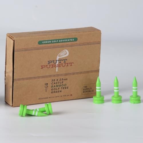 Putt Pursuit Bamboo Green Castle Juego de 30 Tees de Golf de 25 mm, Material Duradero, Biodegradable y sostenible, Altura Constante de la Bola y fricción Reducida, Acceso