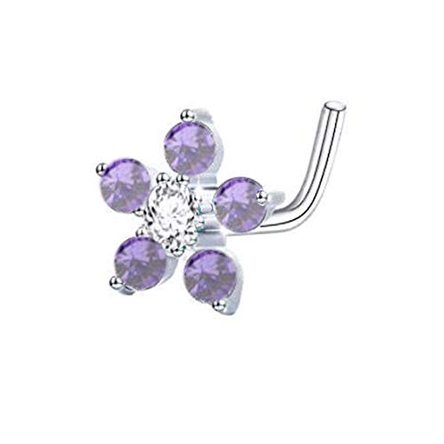 20g Sterling Silver L Shaped 6mm cz Flower Nose Bone Stud Rings