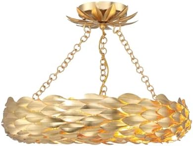 Crystorama Broche 6 Light LED Antique Gold Semi Flush Mount